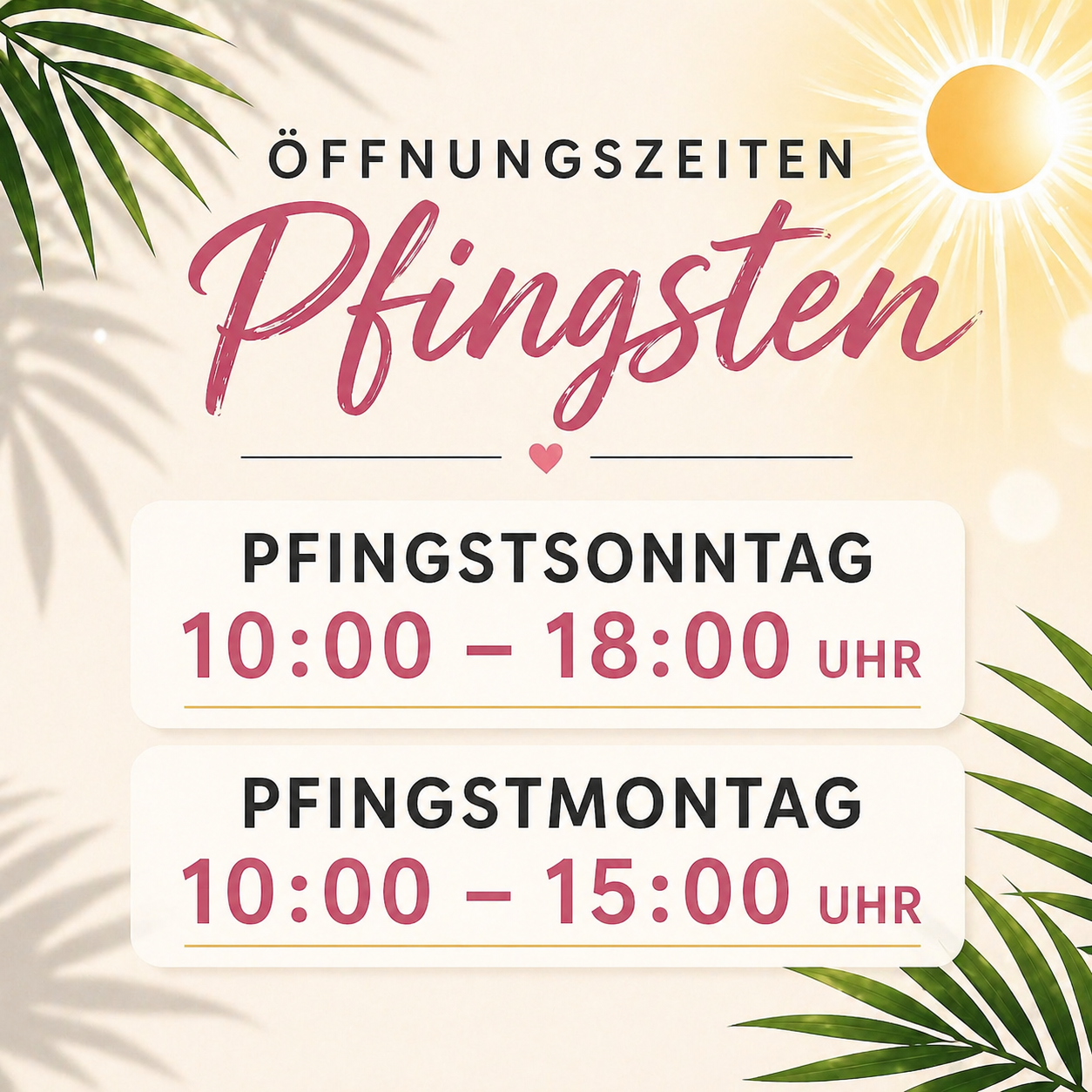 Öffnungszeiten Pfingsten-2026