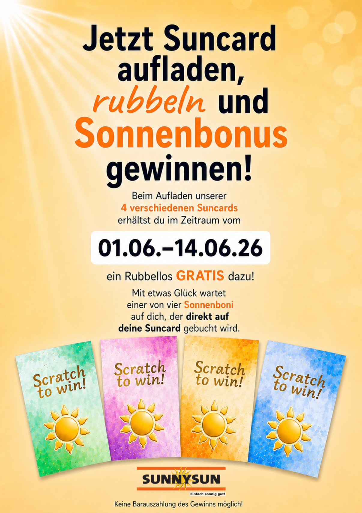 Gratis-Rubbellos bei jeder Suncard-Aufladung im SNNYSUN Sonnenstudio Braunschweig
