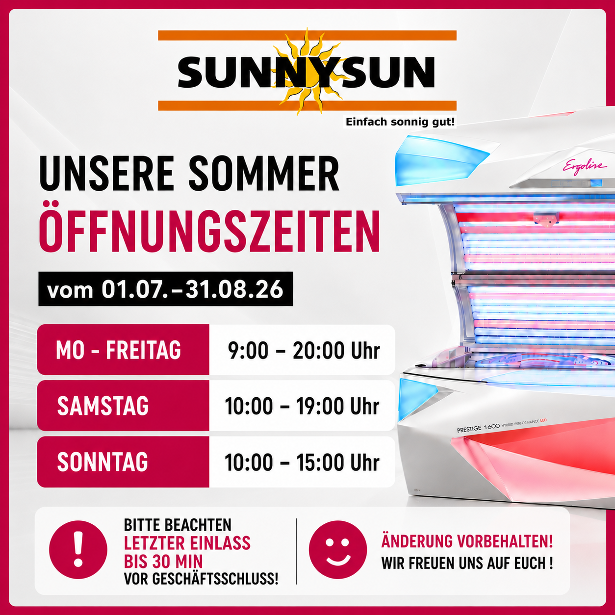 Sommer-Öfffnungszeiten Sunnysun Sonnenstudio Braunschweig